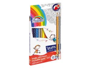 KREDKI OŁÓWKOWE FIORELLO 12 KOLORÓW SUPER SOFT TRÓJKĄTNE