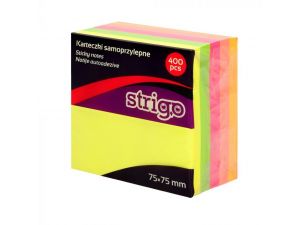 NOTES SAMOPRZYLEPNY STRIGO 75X75MM MIX KOLORÓW NEONOWYCH 400 KARTECZEK SSN001