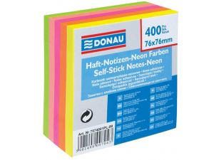 NOTES SAMOPRZYLEPNY DONAU 76X76MM MIX KOLORÓW NEONOWYCH 400 KARTECZEK