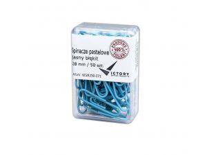 SPINACZE BIUROWE VICTORY OFFICE 28MM 50 SZT. OKRĄGŁE PASTELOWE JASNONIEBIESKIE POJEMNIK PLASTIKOWY