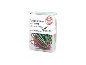 SPINACZE BIUROWE VICTORY OFFICE 28MM 50 SZT. OKRĄGŁE PASTELOWE MIX KOLORÓW POJEMNIK PLASTIKOWY