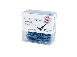 SPINACZE BIUROWE VICTORY OFFICE 28MM 100 SZT. OKRĄGŁE PASTELOWE CIEMNONIEBIESKIE POJEMNIK PLASTIKOWY