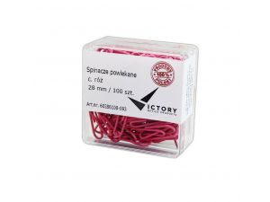 SPINACZE BIUROWE VICTORY OFFICE 28MM 100 SZT. OKRĄGŁE PASTELOWE RÓŻOWE POJEMNIK PLASTIKOWY