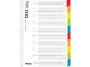 PRZEKŁADKI KARTONOWE OFFICE PRODUCTS A4 227X297MM 10 KART LAMINOWANY INDEKS MIX