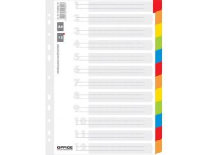 PRZEKŁADKI KARTONOWE OFFICE PRODUCTS A4 227X297MM 12 KART LAMINOWANY INDEKS MIX