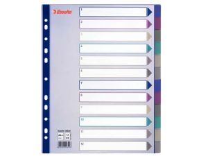 PRZEKŁADKI PLASTIKOWE ESSELTE A4 MAXI 12 KART KOLOROWE