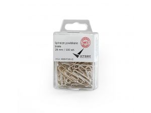 SPINACZE BIUROWE VICTORY OFFICE 28MM 100 SZT. OKRĄGŁE POWLEKANE BIAŁE POJEMNIK PLASTIKOWY ZAWIESZANY