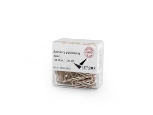 SPINACZE BIUROWE VICTORY OFFICE 28MM 100 SZT. OKRĄGŁE POWLEKANE BIAŁE POJEMNIK PLASTIKOWY