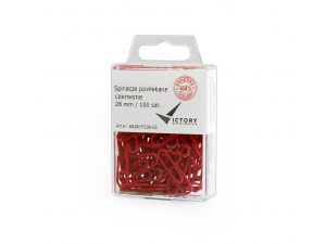SPINACZE BIUROWE VICTORY OFFICE 28MM 100 SZT. OKRĄGŁE POWLEKANE CZERWONE POJEMNIK PLASTIKOWY ZAWIESZANY