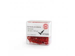 SPINACZE BIUROWE VICTORY OFFICE 28MM 100 SZT. OKRĄGŁE POWLEKANE CZERWONE POJEMNIK PLASTIKOWY