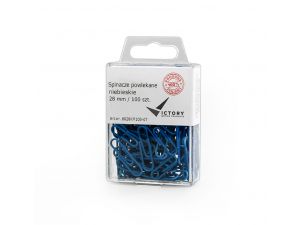 SPINACZE BIUROWE VICTORY OFFICE 28MM 100 SZT. OKRĄGŁE POWLEKANE NIEBIESKIE POJEMNIK PLASTIKOWY ZAWIESZANY