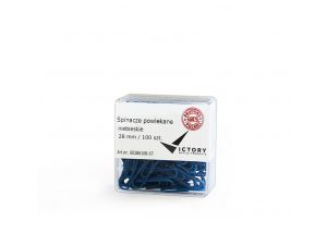 SPINACZE BIUROWE VICTORY OFFICE 28MM 100 SZT. OKRĄGŁE POWLEKANE NIEBIESKIE POJEMNIK PLASTIKOWY