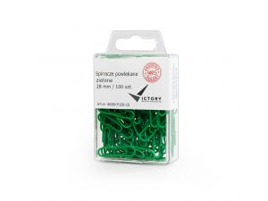 SPINACZE BIUROWE VICTORY OFFICE 28MM 100 SZT. OKRĄGŁE POWLEKANE ZIELONE POJEMNIK PLASTIKOWY ZAWIESZANY
