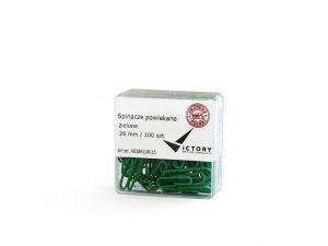 SPINACZE BIUROWE VICTORY OFFICE 28MM 100 SZT. OKRĄGŁE POWLEKANE ZIELONE POJEMNIK PLASTIKOWY