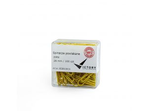 SPINACZE BIUROWE VICTORY OFFICE 28MM 100 SZT. OKRĄGŁE POWLEKANE ŻÓŁTE POJEMNIK PLASTIKOWY