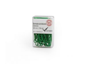 SPINACZE BIUROWE VICTORY OFFICE 28MM 50 SZT. OKRĄGŁE POWLEKANE ZIELONE POJEMNIK PLASTIKOWY