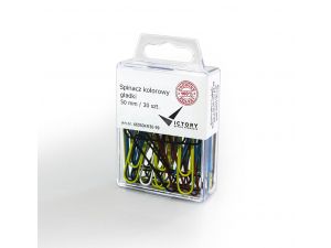 SPINACZE BIUROWE VICTORY OFFICE 50MM 30 SZT. OKRĄGŁE MIX KOLORÓW POJEMNIK PLASTIKOWY ZAWIESZANY