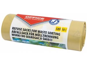 WORKI NA ŚMIECI 120L DOMOWE OFFICE PRODUCTS 10 SZT. LDPE DO SEGREGACJI PLASTIKU MOCNE ŻÓŁTE