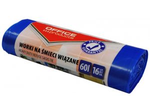 WORKI NA ŚMIECI 60L WIĄZANE OFFICE PRODUCTS PREMIUM (LDHD) 16SZT. NIEBIESKIE