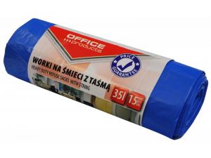 WORKI NA ŚMIECI 35L Z TAŚMĄ OFFICE PRODUCTS PREMIUM (LDHD) 15SZT. NIEBIESKIE